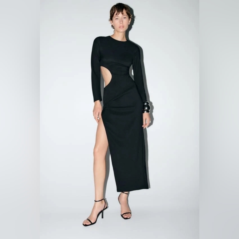Zara Black Long Sleeve Cutout Maxi Dress